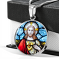 Sacred Heart of Jesus stained glass pendant necklace