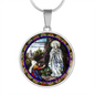 The Vision of Our Lady of Lourdes circle pendant necklace
