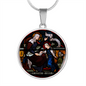 St Anne and Virgin Mary stained glass circle pendant necklace