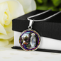 The Vision of Our Lady of Lourdes circle pendant necklace