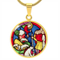 Annunciation to the Shepards Stained Glass ShineOn Circle Cirlcle pendant necklace NEW
