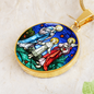 Holy Family stained glass circle pendant necklace