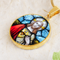 Sacred Heart of Jesus stained glass pendant necklace