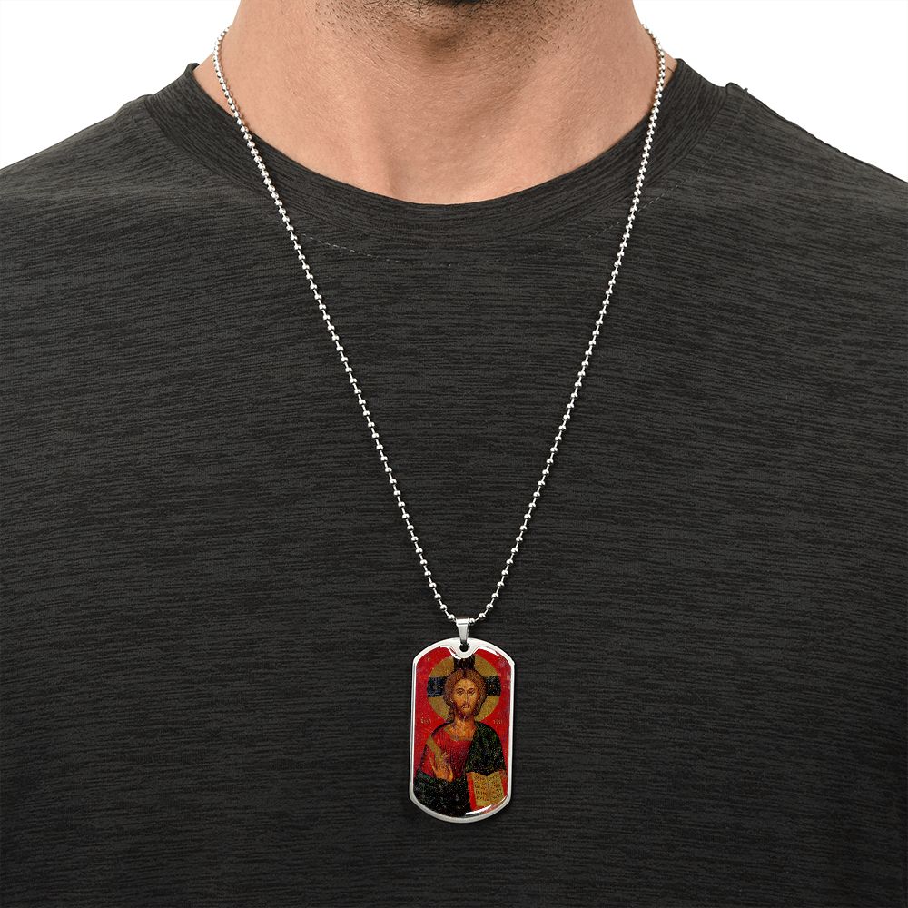 Jesus Christ Pantocrator dog tag necklace