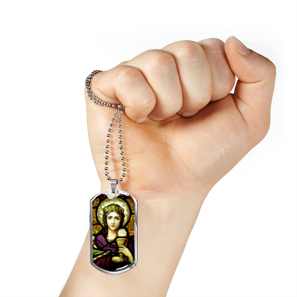 Saint Barbara Stained Glass Dog Tag pendant necklace