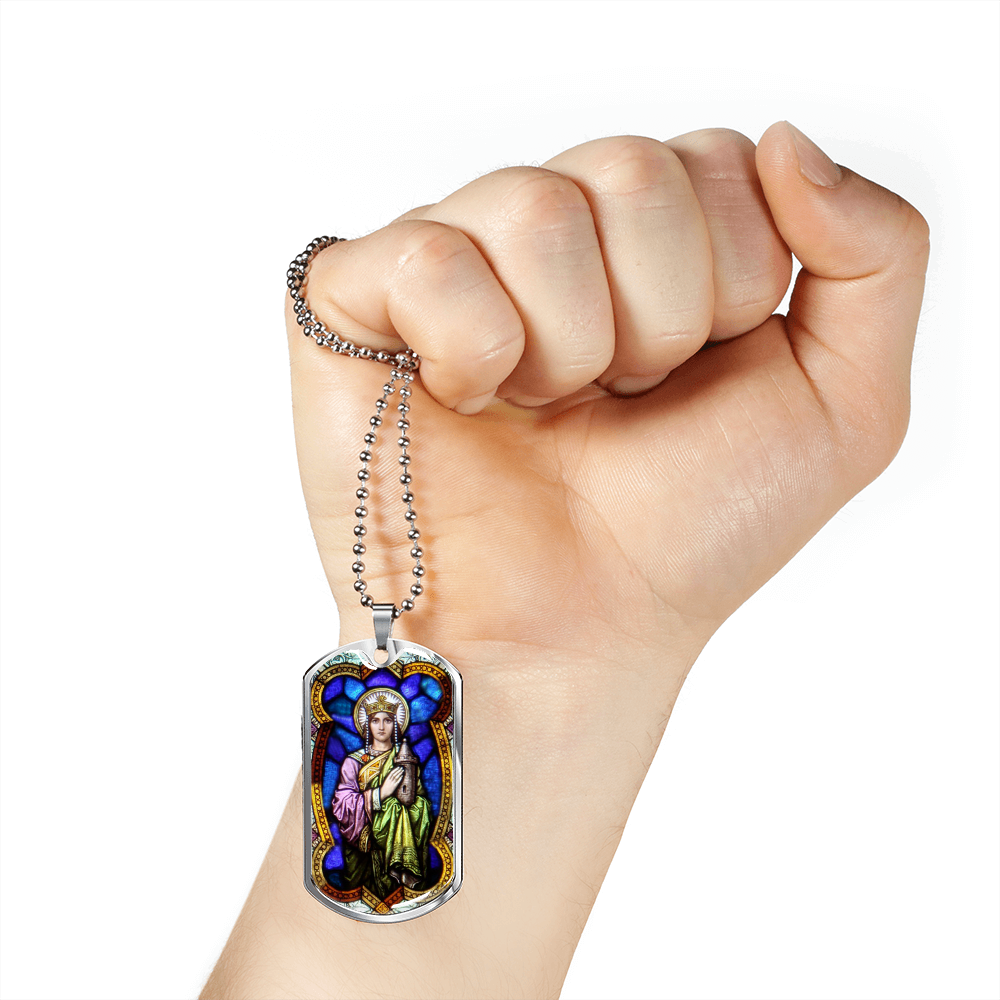 Saint Barbara Stained Glass dog tag pendant necklace