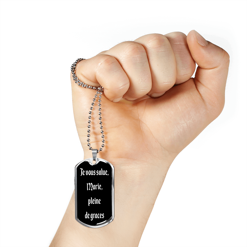 Hail Mary in French Je wous salue Marie dog tag pendant necklace French