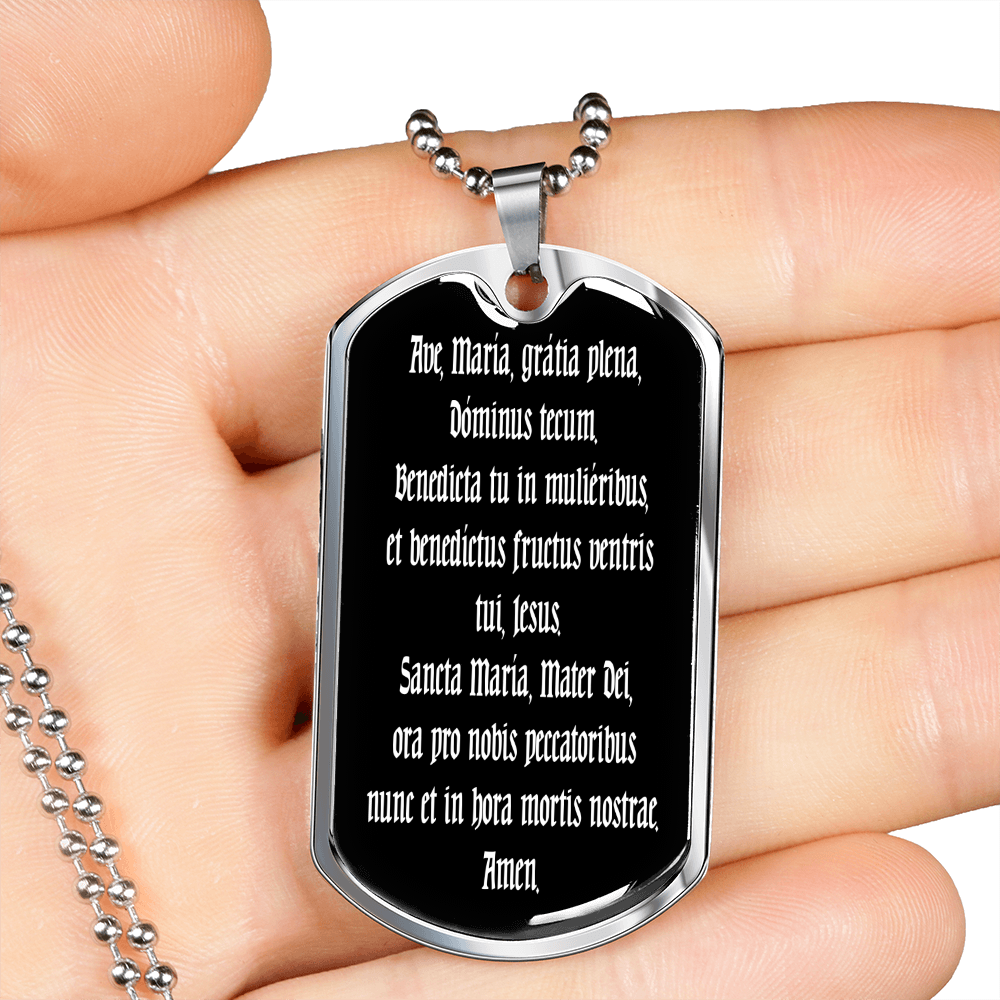 Ave Maria Gratia Plena Dominus Tecum Dog Tag pendant necklace