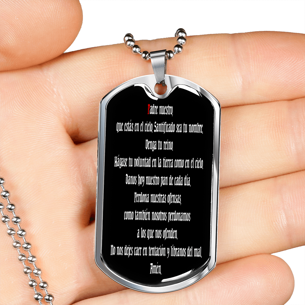Padre Nuestro Spanish dog tag pendant necklace