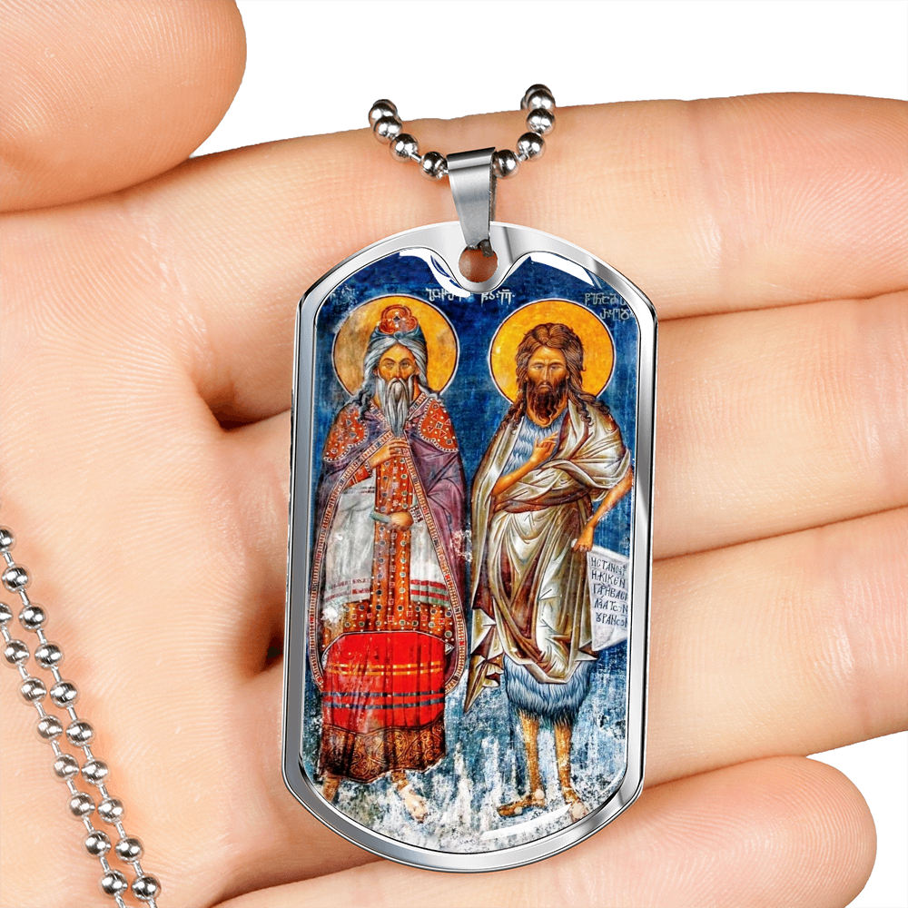 St John the Baptist and Zechariah icon dog tag necklace