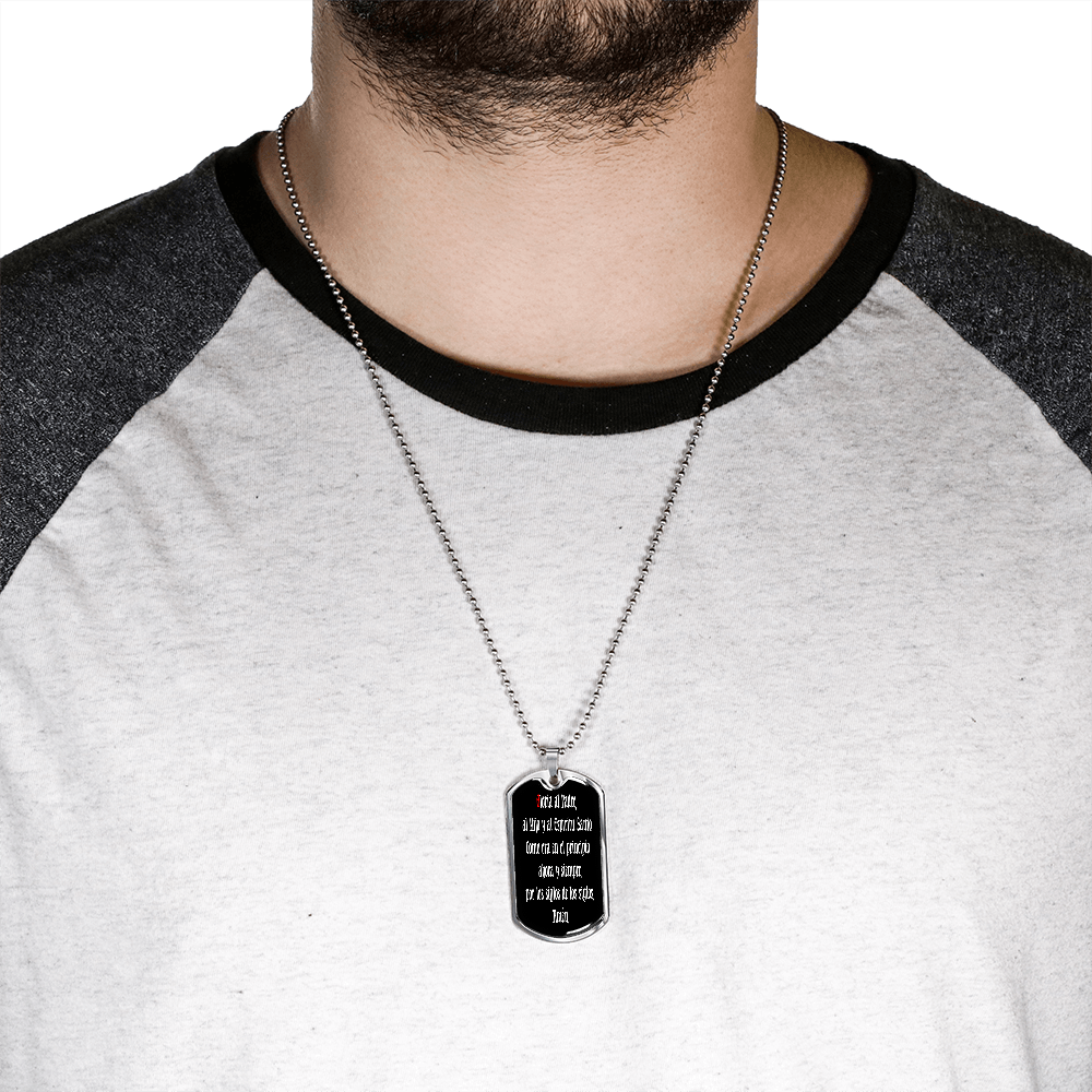 Gloria Al Padre Spanish dog tag pendant necklace