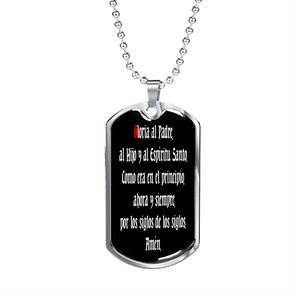 Gloria Al Padre Spanish dog tag pendant necklace