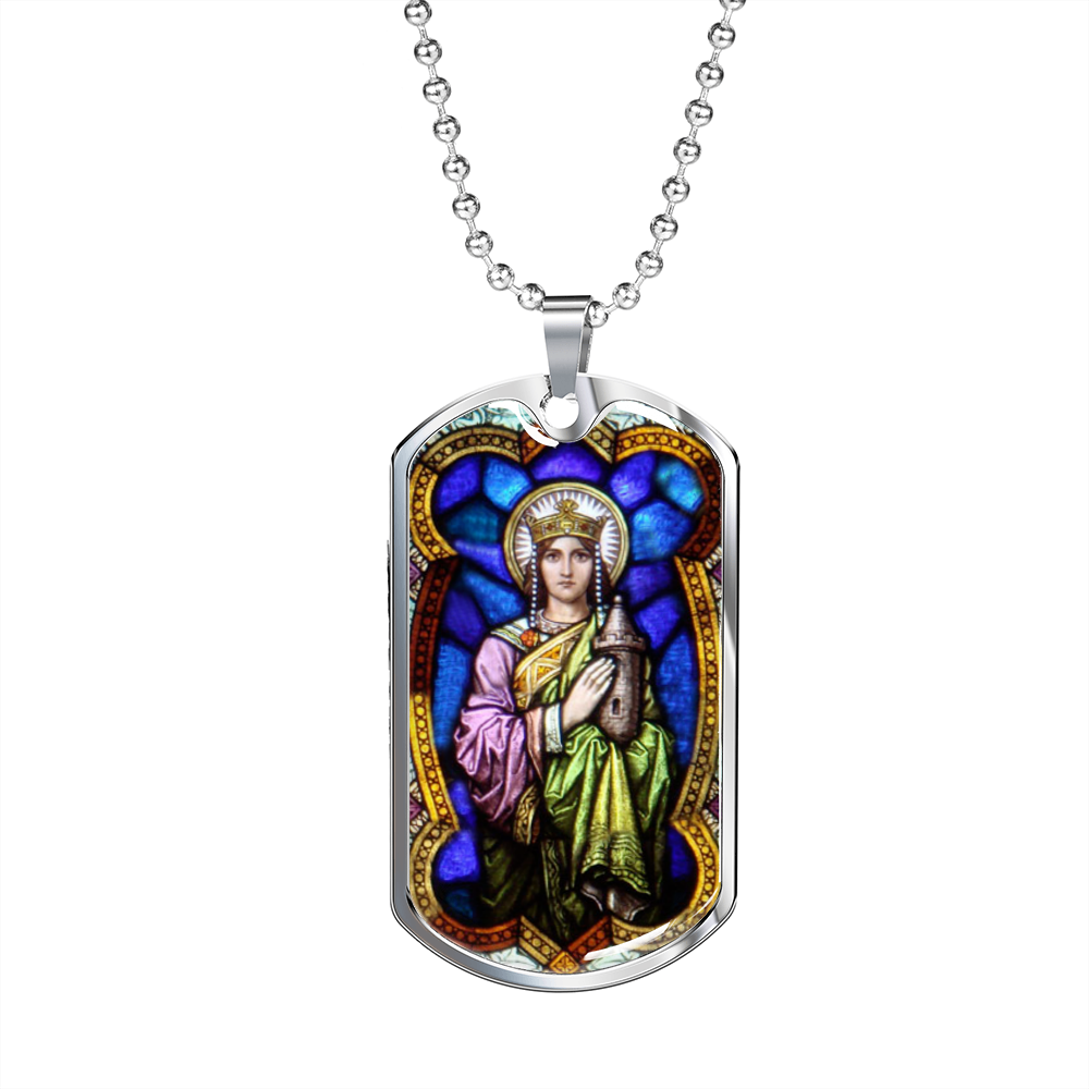 Saint Barbara Stained Glass dog tag pendant necklace