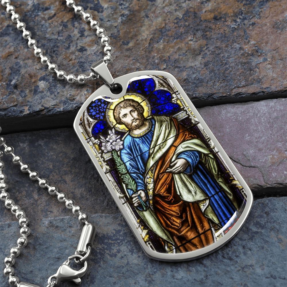 St Joseph dog tag necklace