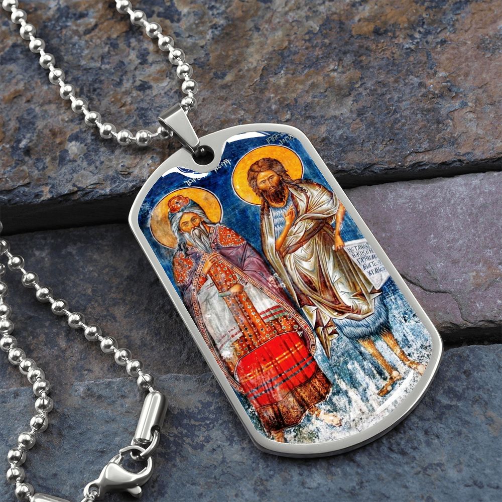 St John the Baptist and Zechariah icon dog tag necklace