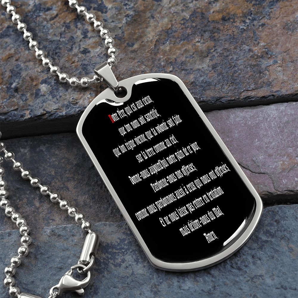 Our Father in French dog tag pendant necklace