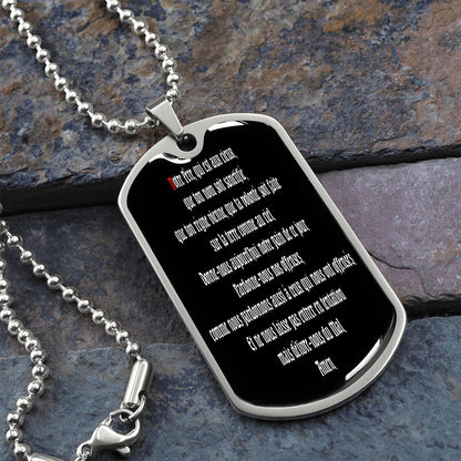 Our Father in French dog tag pendant necklace