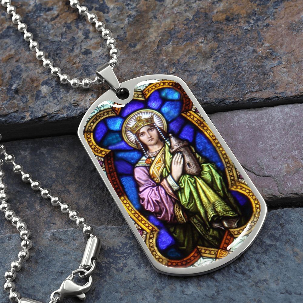 Saint Barbara Stained Glass dog tag pendant necklace