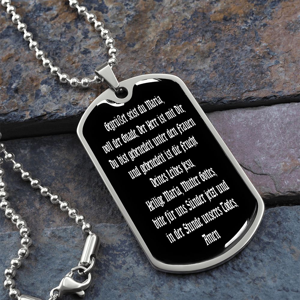 Hail Mary full of grace in German Dog Tag pendant necklace
