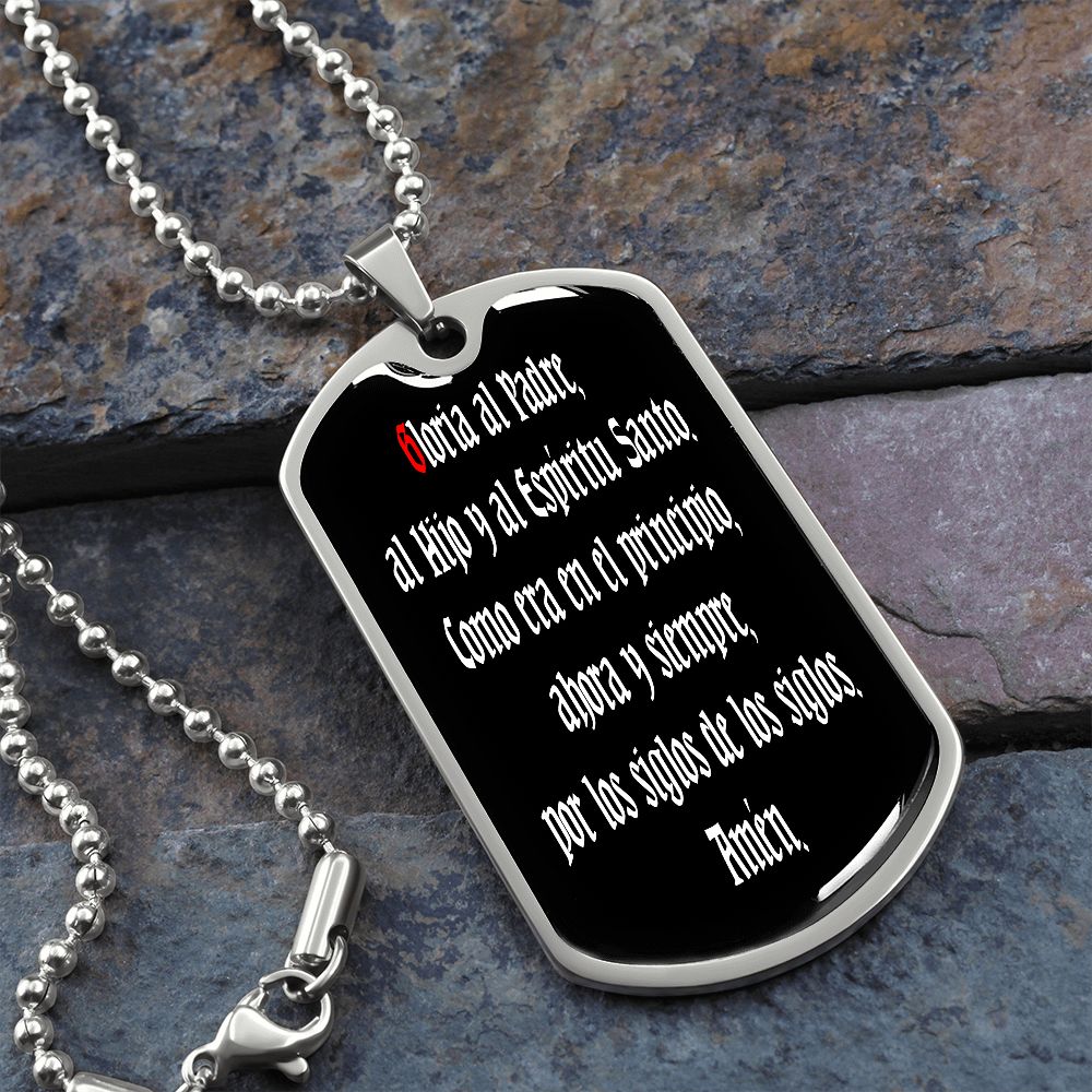 Gloria Al Padre Spanish dog tag pendant necklace