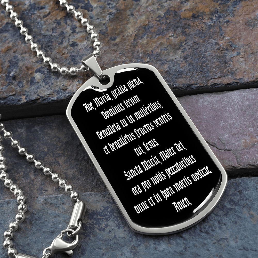 Ave Maria Gratia Plena Dominus Tecum Dog Tag pendant necklace