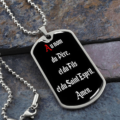 In the name of Father in French dog tag pendant necklace