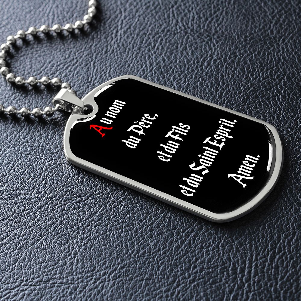 In the name of Father in French dog tag pendant necklace