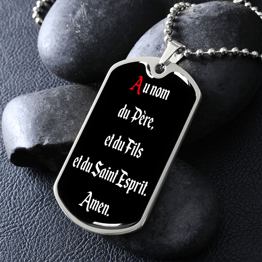 In the name of Father in French dog tag pendant necklace