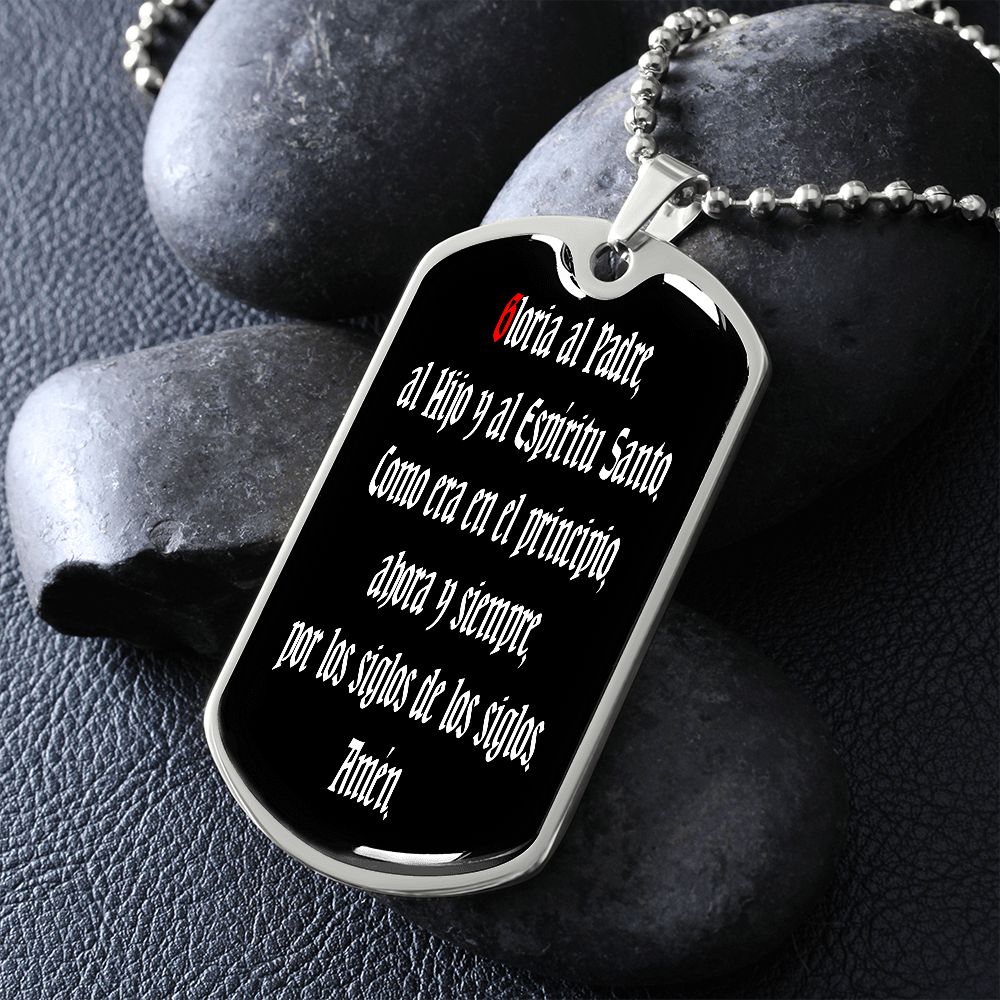Gloria Al Padre Spanish dog tag pendant necklace