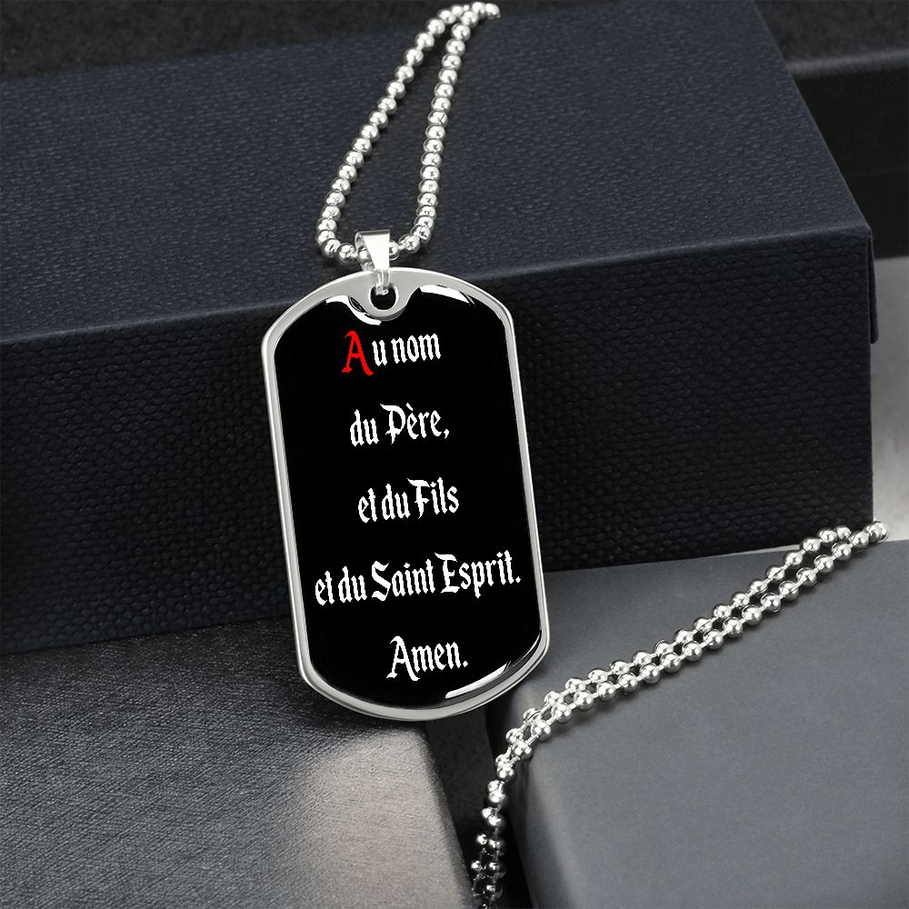 In the name of Father in French dog tag pendant necklace