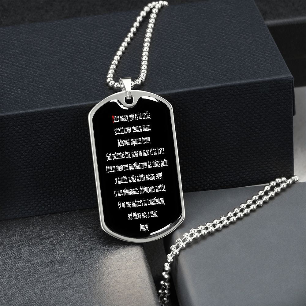 Pater Noster LATIN dog tag pendant necklace