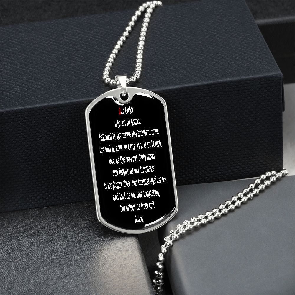 Our Father dog tag pendant necklace