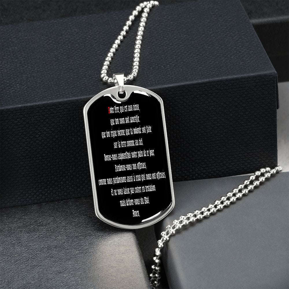 Our Father in French dog tag pendant necklace