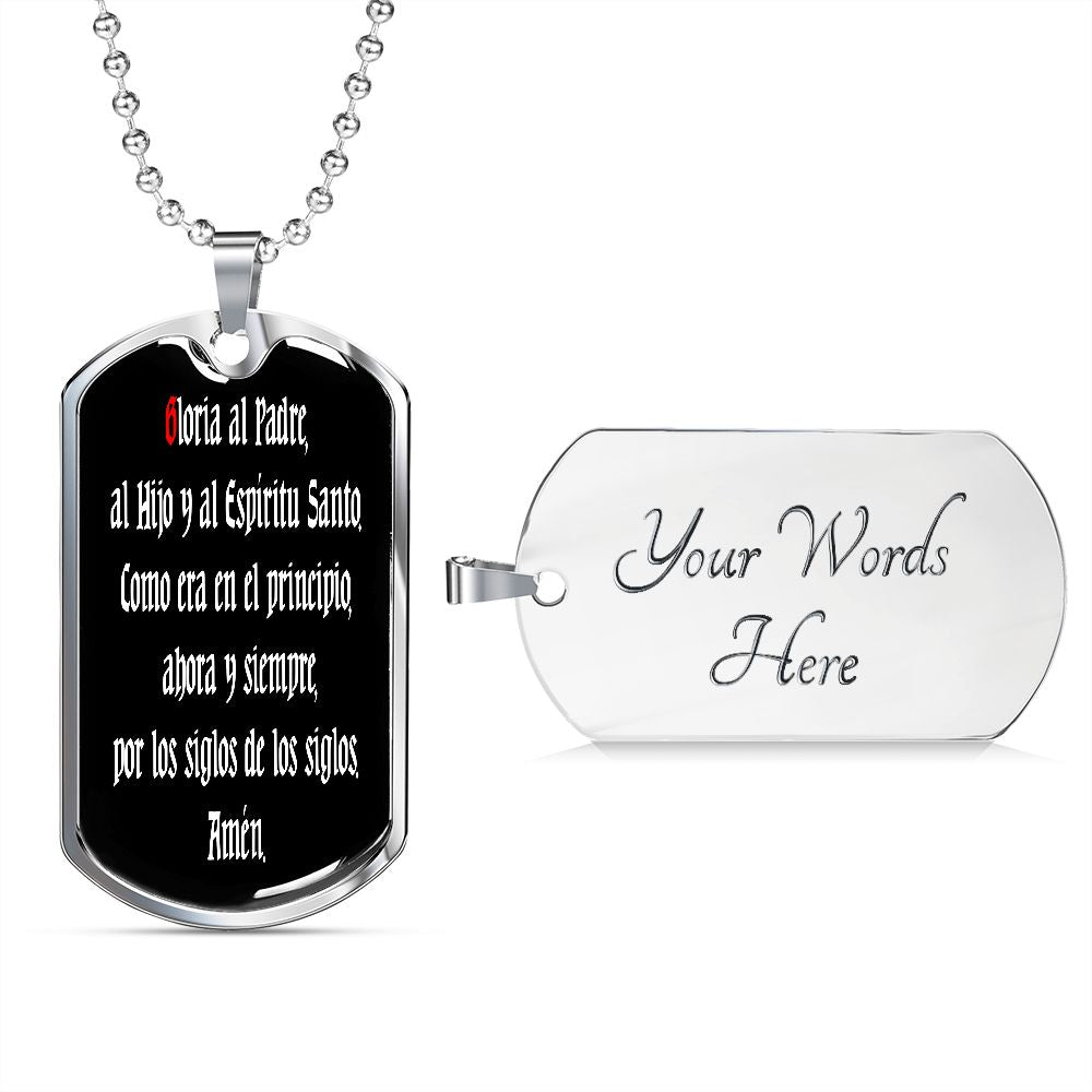 Gloria Al Padre Spanish dog tag pendant necklace