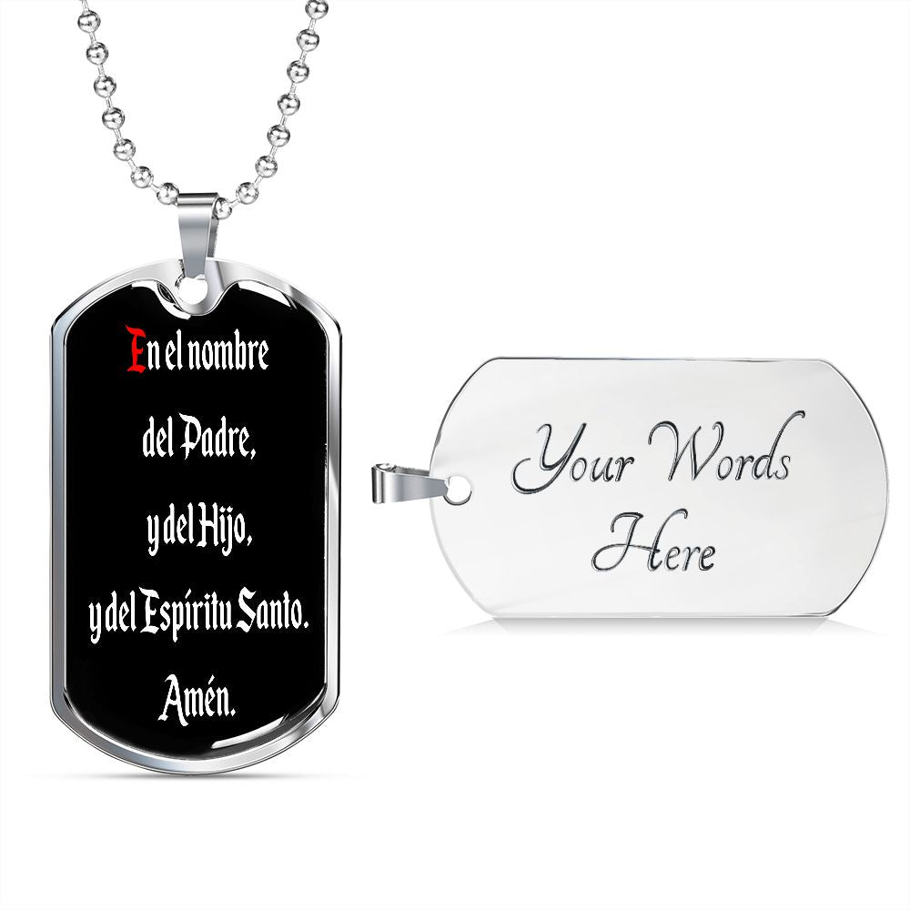 En El Nombre Del Padre Spanish dog tag pendant necklace