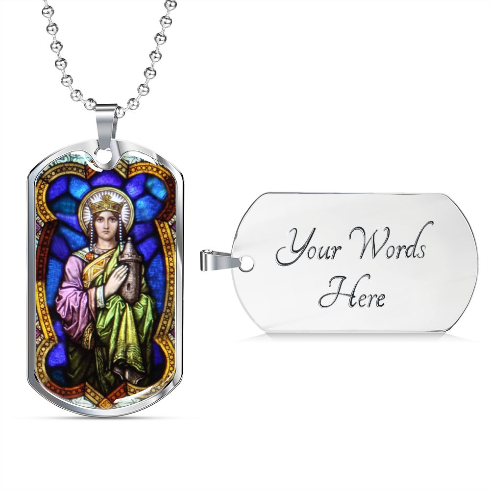Saint Barbara Stained Glass dog tag pendant necklace