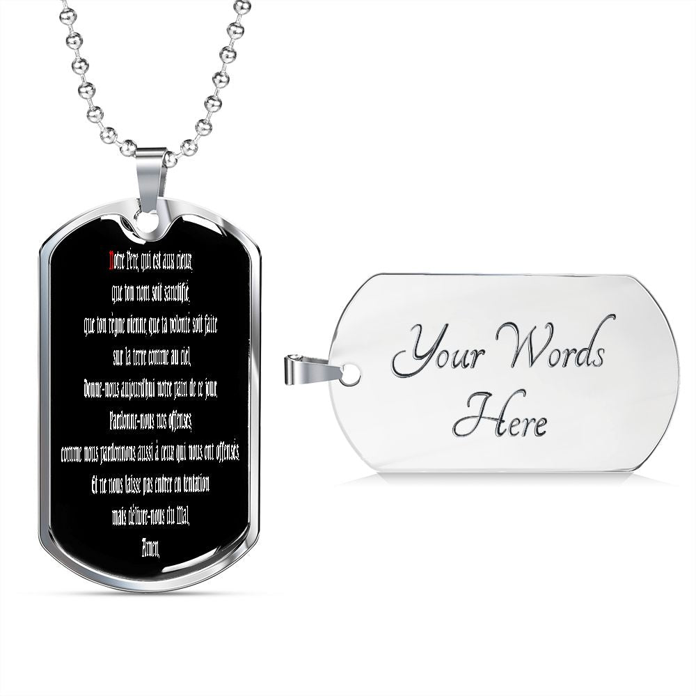 Our Father in French dog tag pendant necklace
