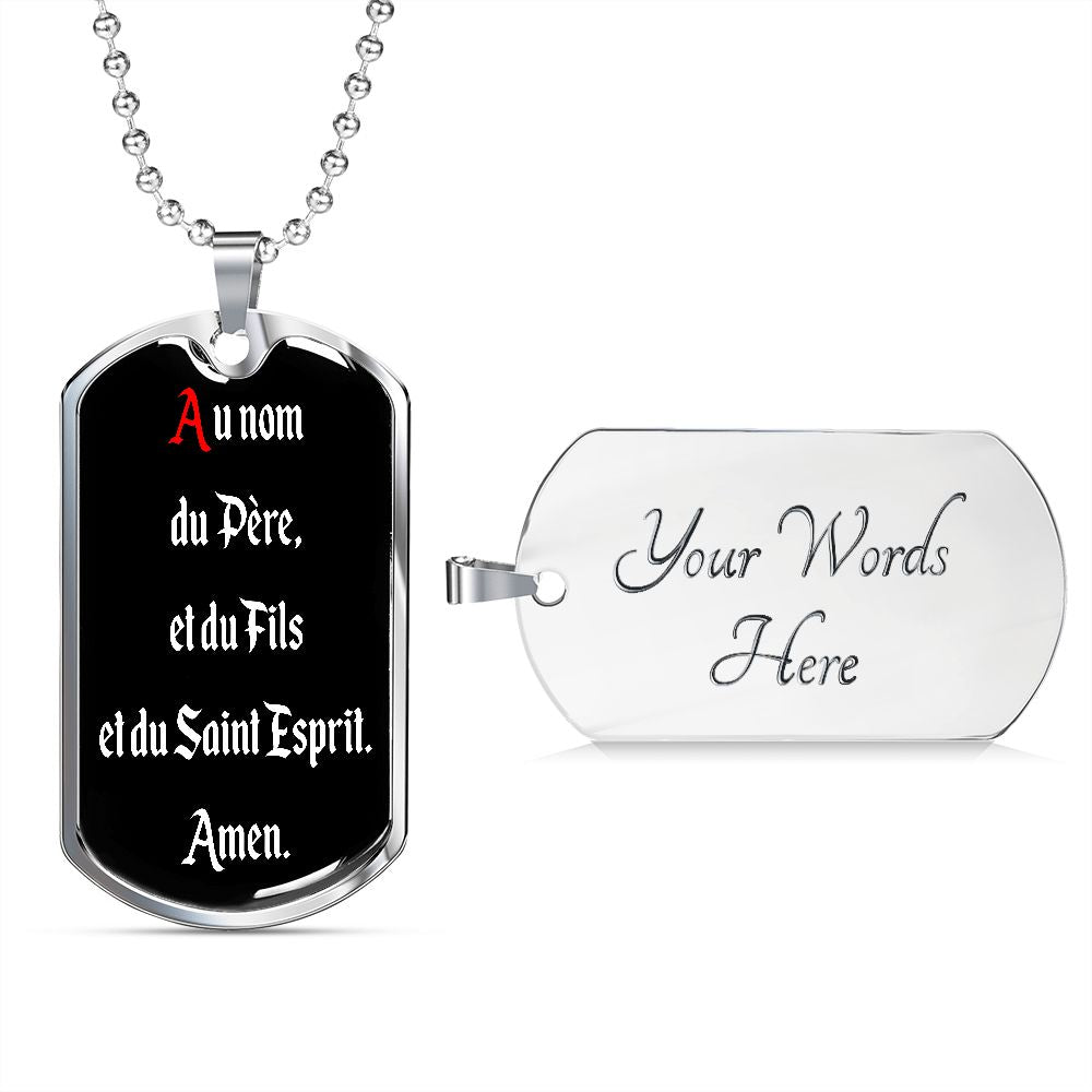 In the name of Father in French dog tag pendant necklace