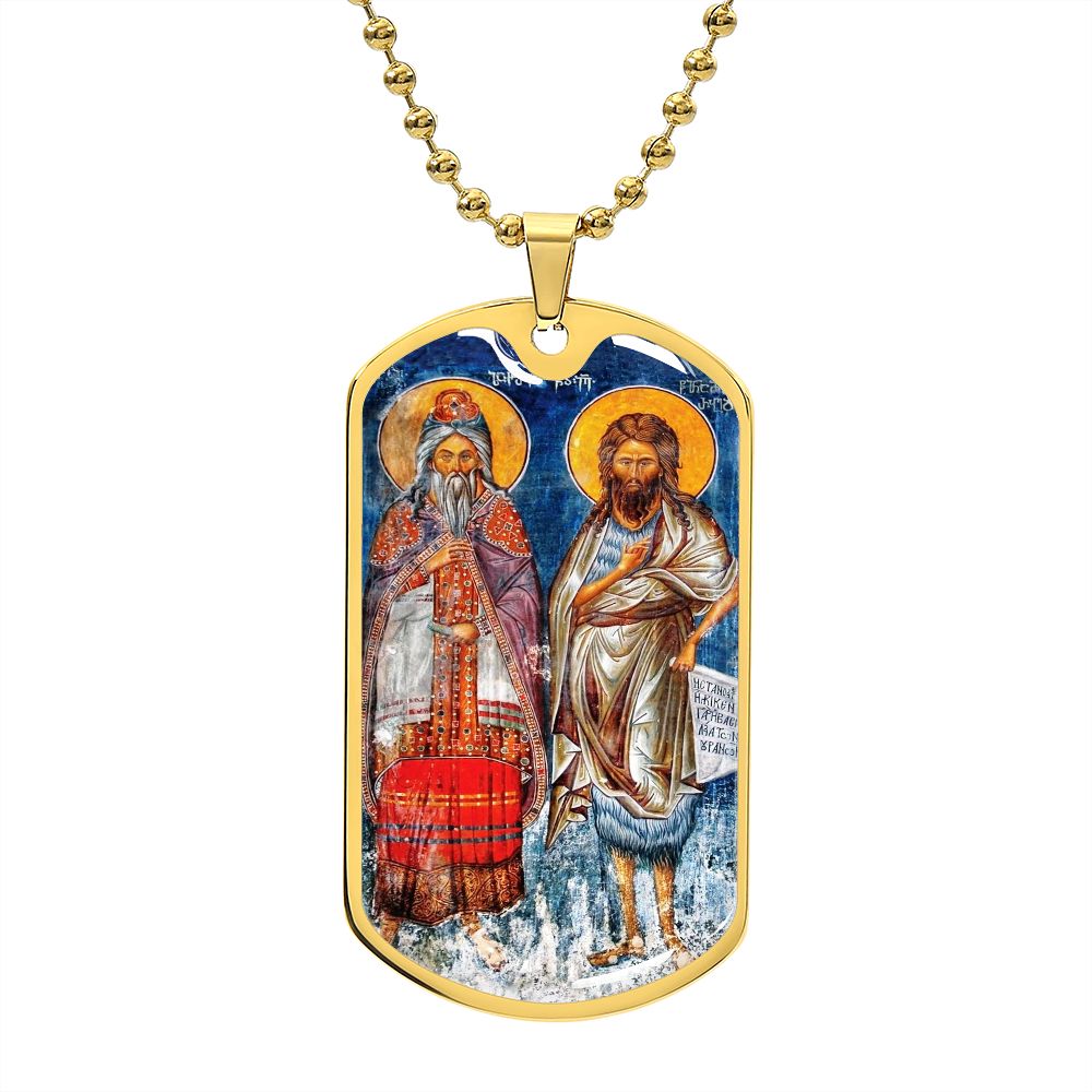 St John the Baptist and Zechariah icon dog tag necklace