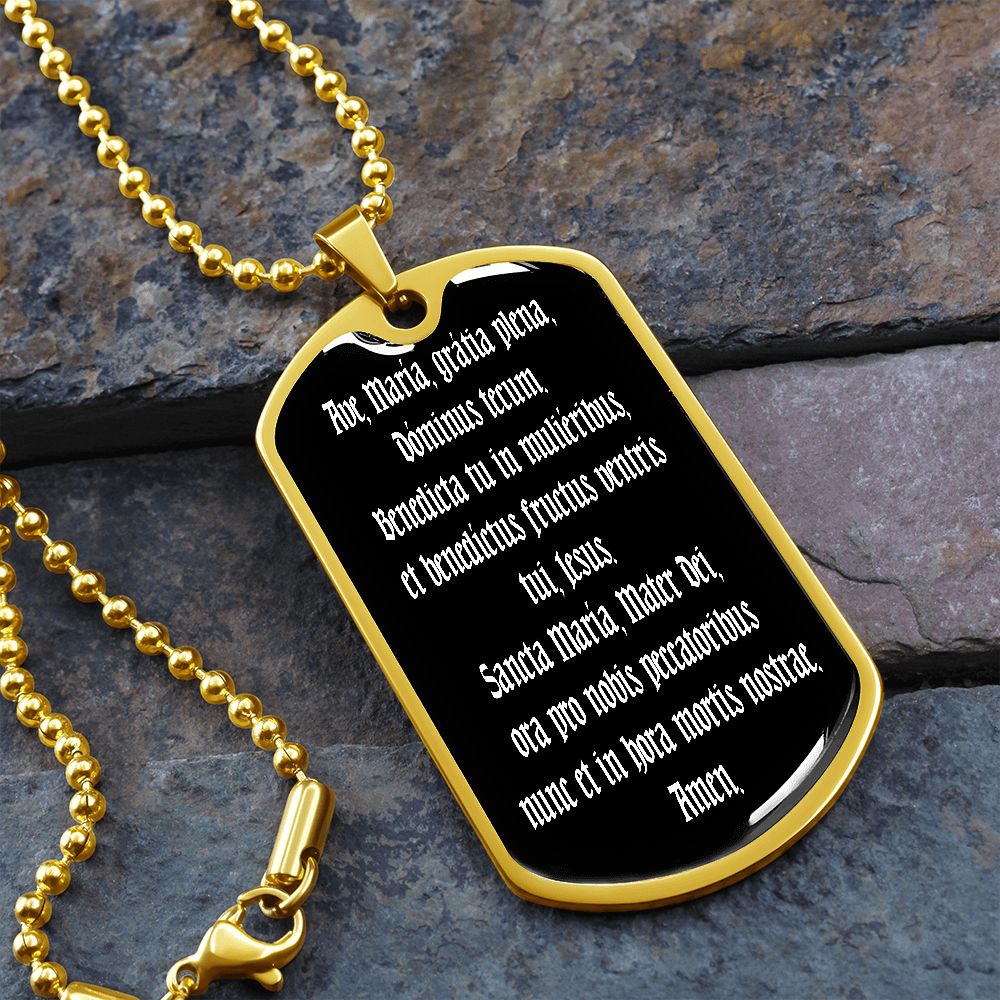 Ave Maria Gratia Plena Dominus Tecum Dog Tag pendant necklace