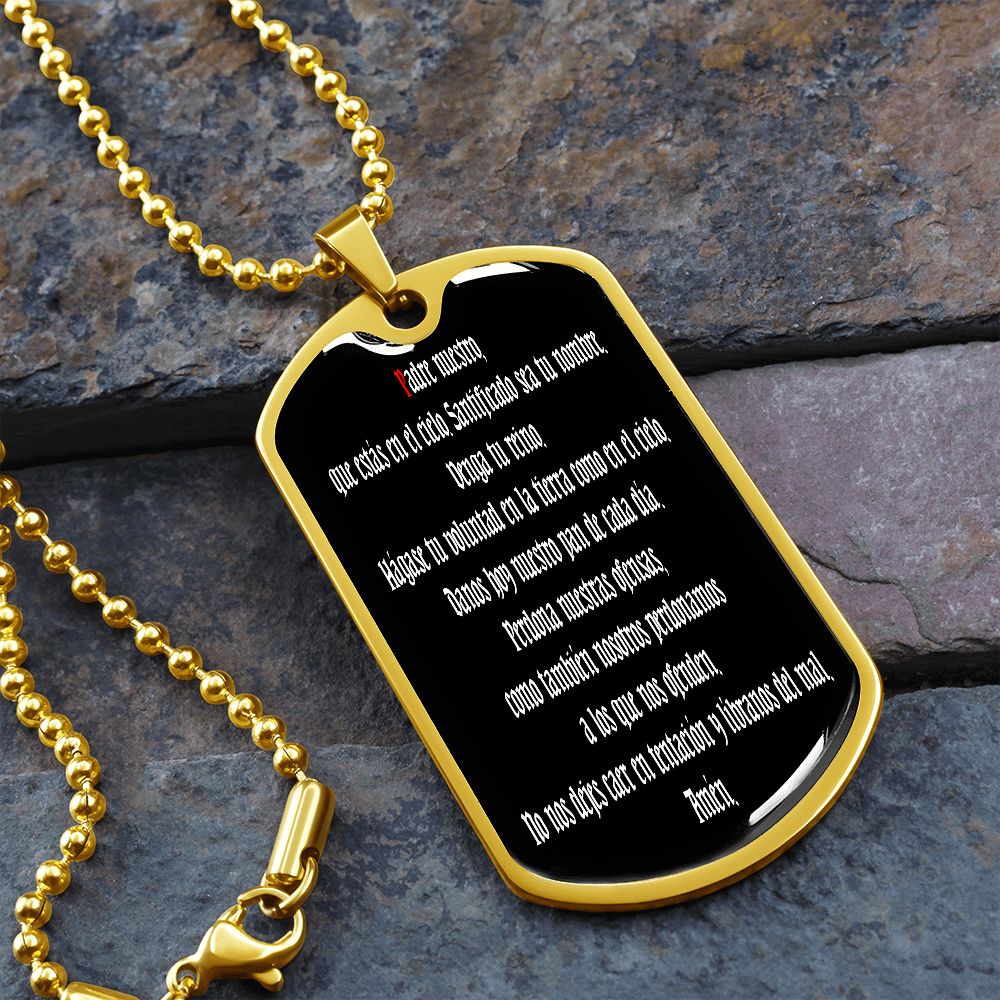 Padre Nuestro Spanish dog tag pendant necklace