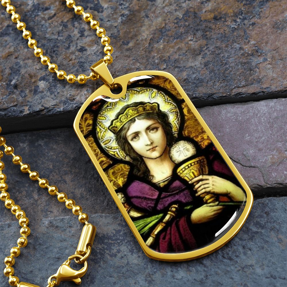 Saint Barbara Stained Glass Dog Tag pendant necklace