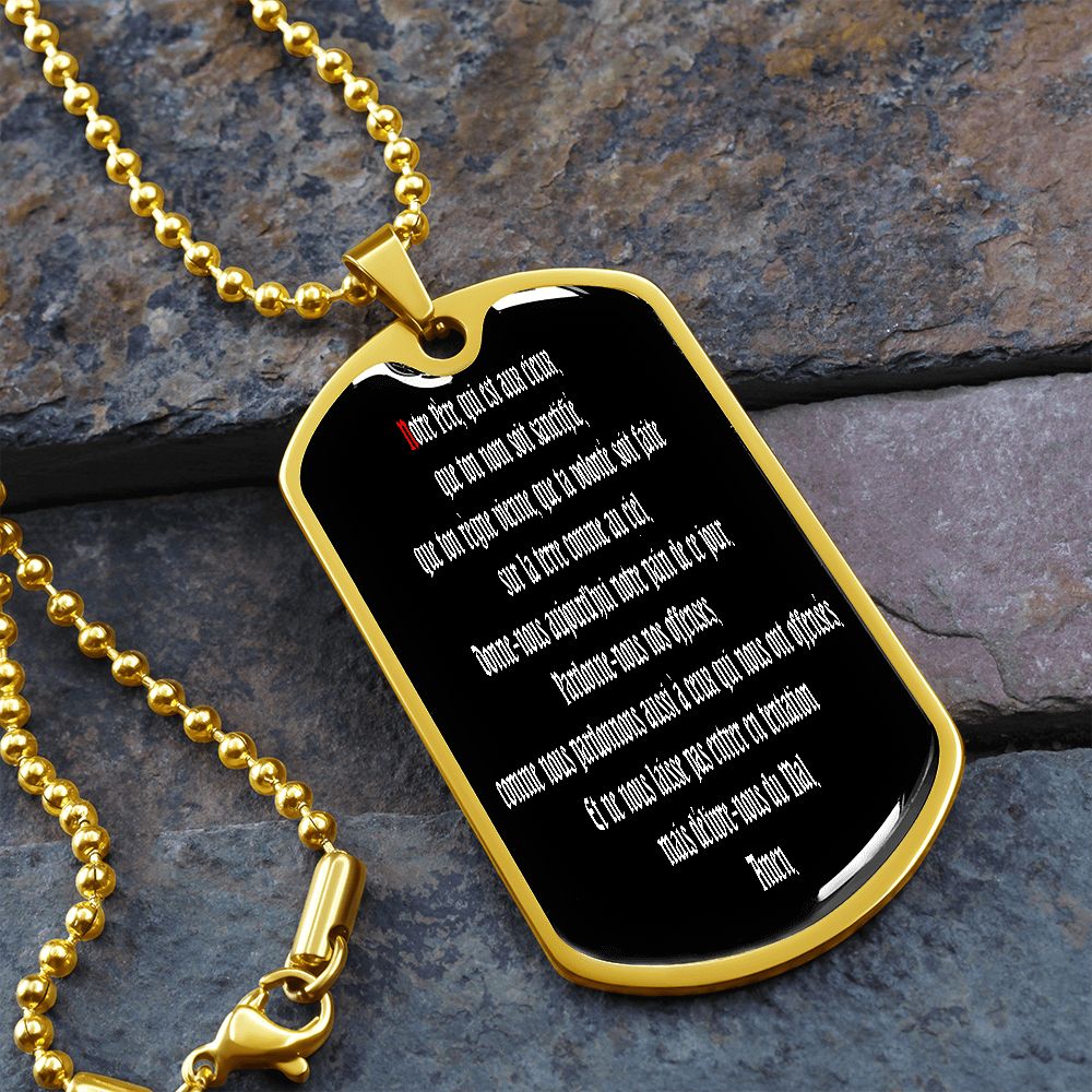 Our Father in French dog tag pendant necklace