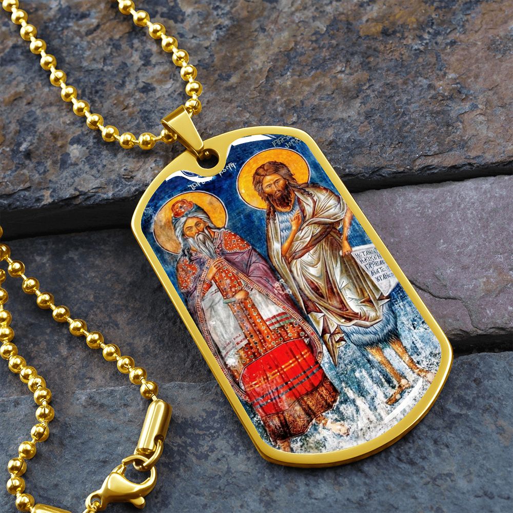 St John the Baptist and Zechariah icon dog tag necklace