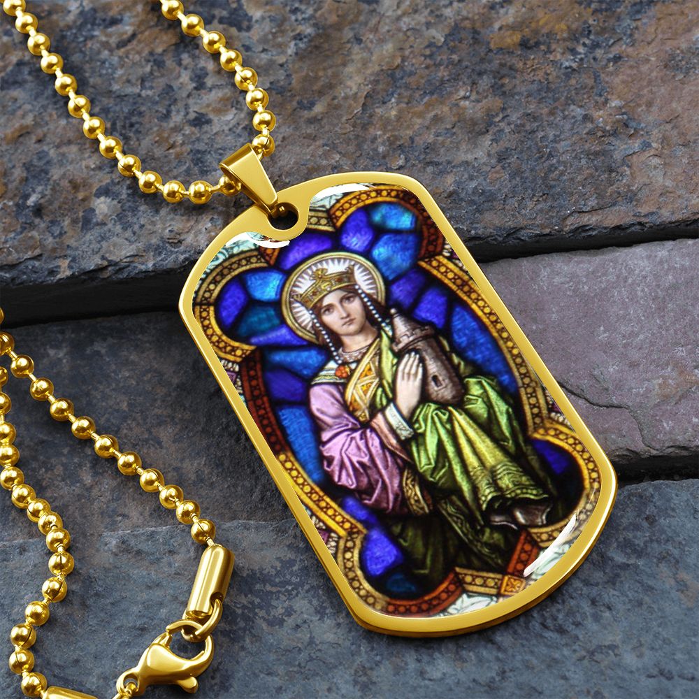 Saint Barbara Stained Glass dog tag pendant necklace