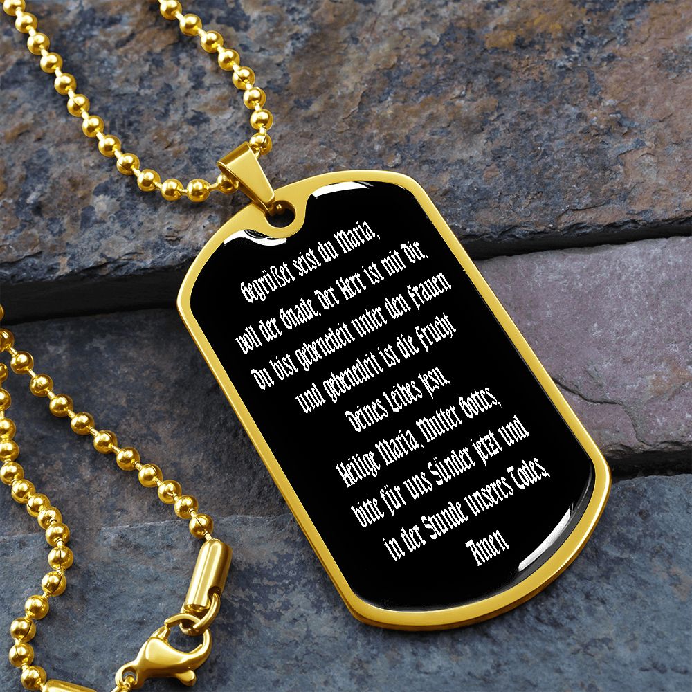 Hail Mary full of grace in German Dog Tag pendant necklace