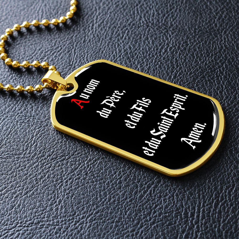 In the name of Father in French dog tag pendant necklace
