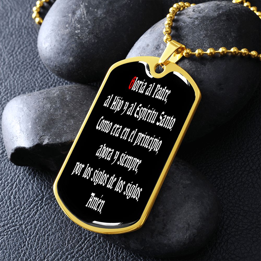 Gloria Al Padre Spanish dog tag pendant necklace
