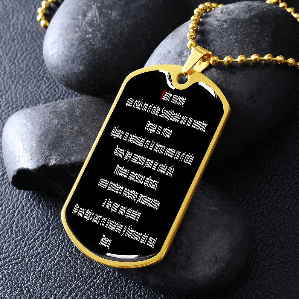 Padre Nuestro Spanish dog tag pendant necklace
