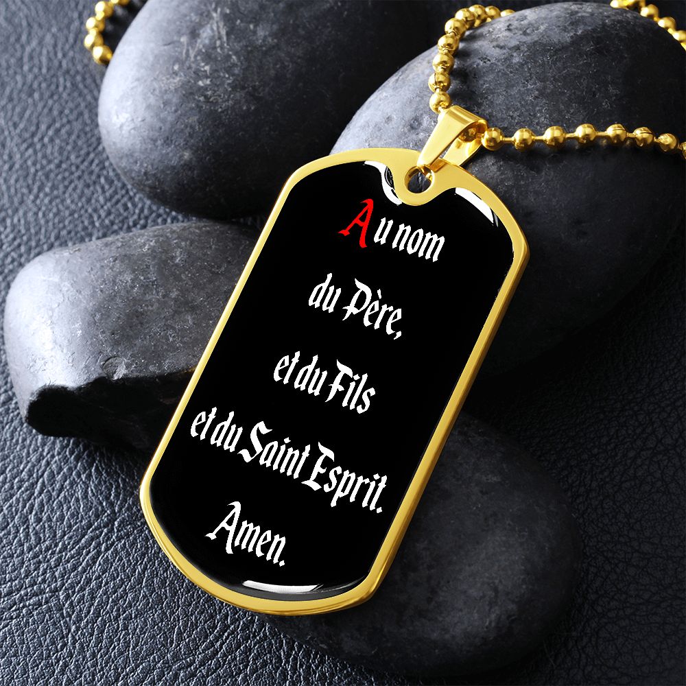 In the name of Father in French dog tag pendant necklace